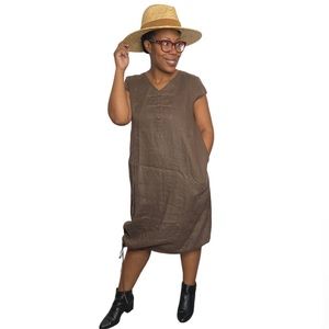 Cheyenne Dress Linen Burlap Short Sleeve Lagenlook NEW